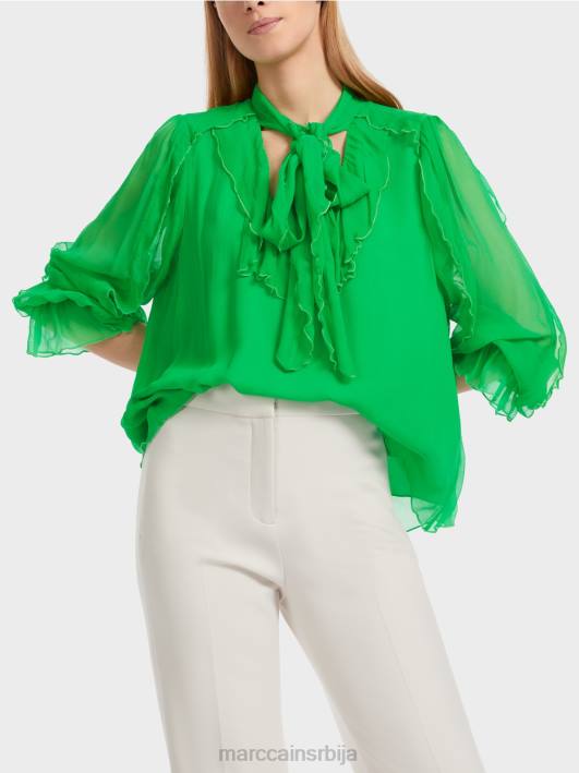 блуза од набораног шифона Marc Cain D688841 тамно зелена јабука одећу