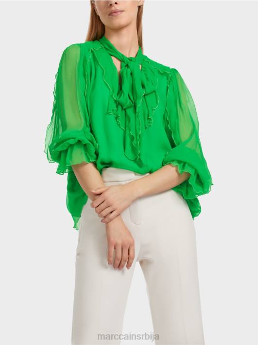 блуза од набораног шифона Marc Cain D688841 тамно зелена јабука одећу
