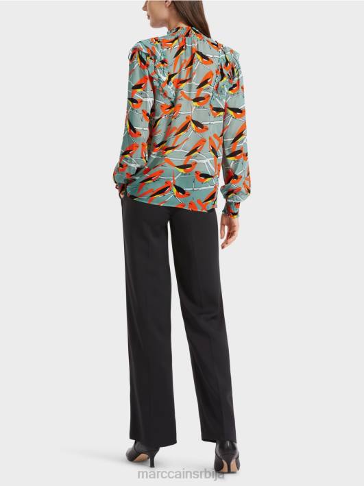 разиграна блуза са дизајном птица Marc Cain D688879 тамно небо плаво одећу