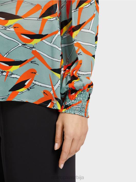 разиграна блуза са дизајном птица Marc Cain D688879 тамно небо плаво одећу