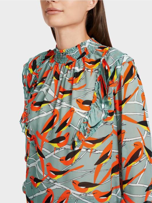 разиграна блуза са дизајном птица Marc Cain D688879 тамно небо плаво одећу