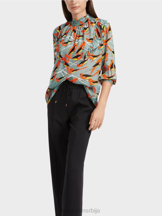 разиграна блуза са дизајном птица Marc Cain D688879 тамно небо плаво одећу