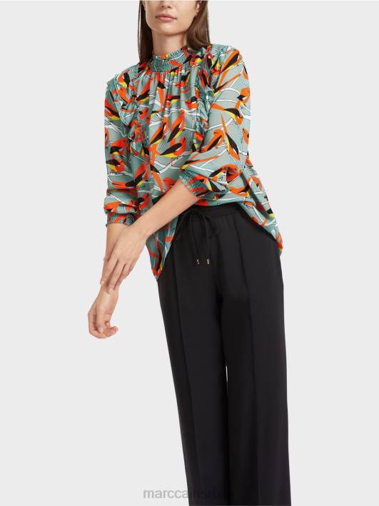 разиграна блуза са дизајном птица Marc Cain D688879 тамно небо плаво одећу