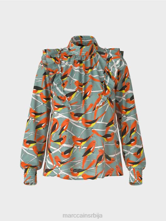 разиграна блуза са дизајном птица Marc Cain D688879 тамно небо плаво одећу