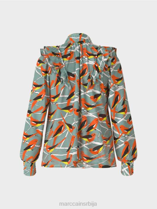 разиграна блуза са дизајном птица Marc Cain D688879 тамно небо плаво одећу