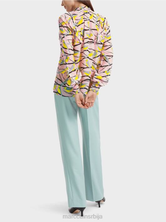 разиграна блуза са дизајном птица Marc Cain D688882 меки пудер розе одећу