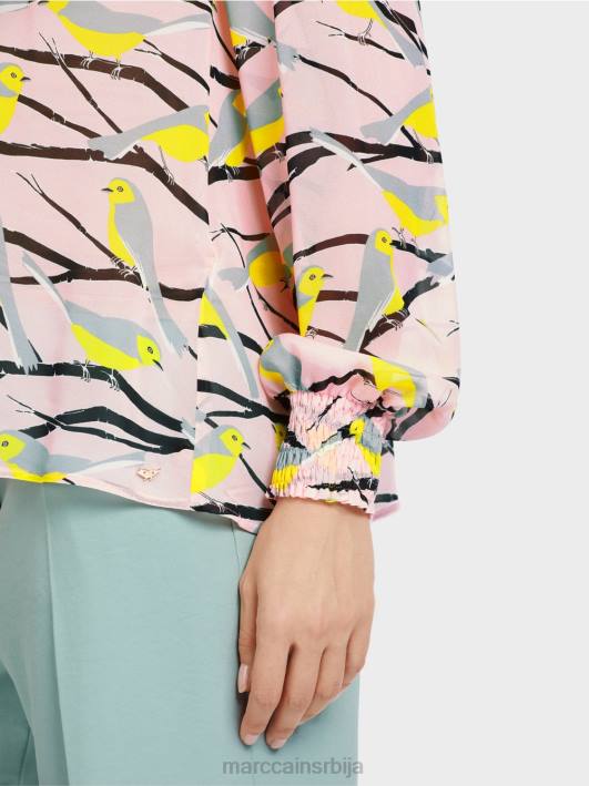 разиграна блуза са дизајном птица Marc Cain D688882 меки пудер розе одећу