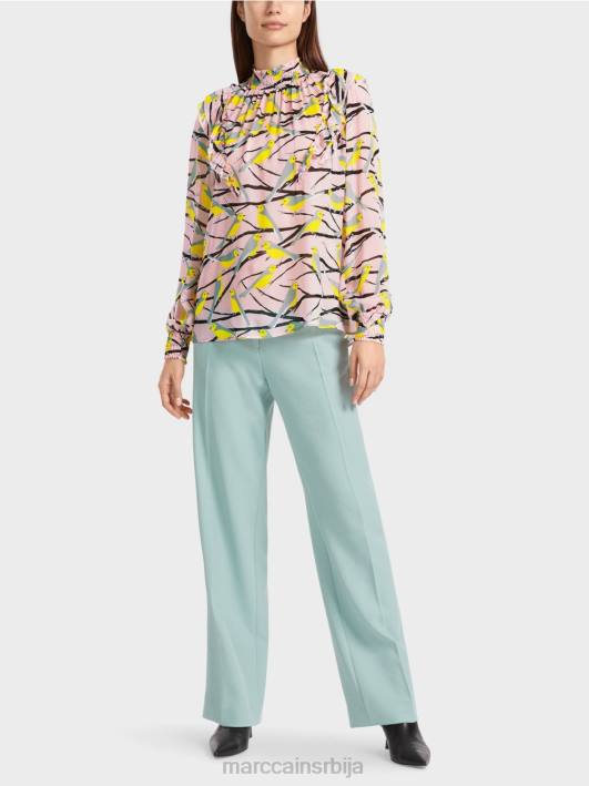 разиграна блуза са дизајном птица Marc Cain D688882 меки пудер розе одећу