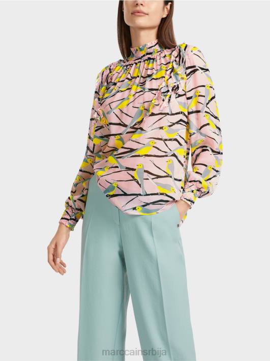 разиграна блуза са дизајном птица Marc Cain D688882 меки пудер розе одећу