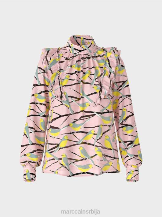 разиграна блуза са дизајном птица Marc Cain D688882 меки пудер розе одећу