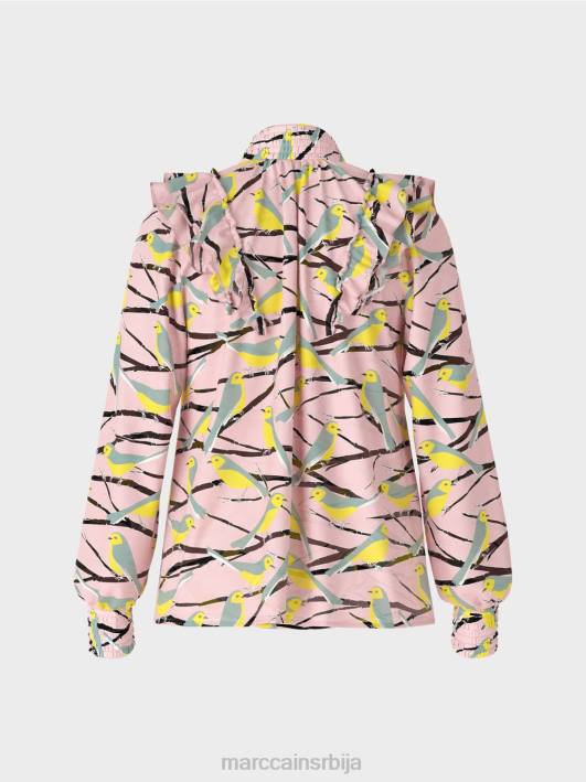 разиграна блуза са дизајном птица Marc Cain D688882 меки пудер розе одећу