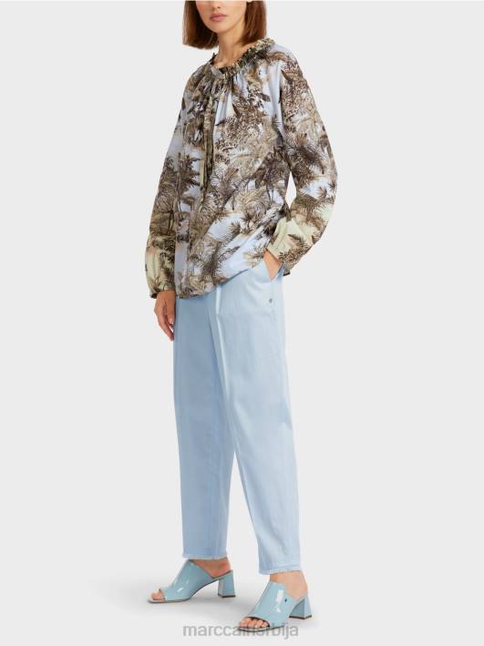 раглан блуза са мотивом палме Marc Cain D688963 светло пудер плаве боје одећу