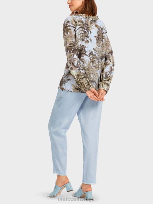 раглан блуза са мотивом палме Marc Cain D688963 светло пудер плаве боје одећу