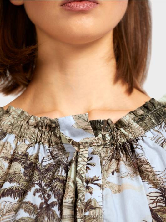 раглан блуза са мотивом палме Marc Cain D688963 светло пудер плаве боје одећу