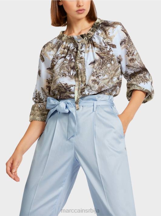 раглан блуза са мотивом палме Marc Cain D688963 светло пудер плаве боје одећу