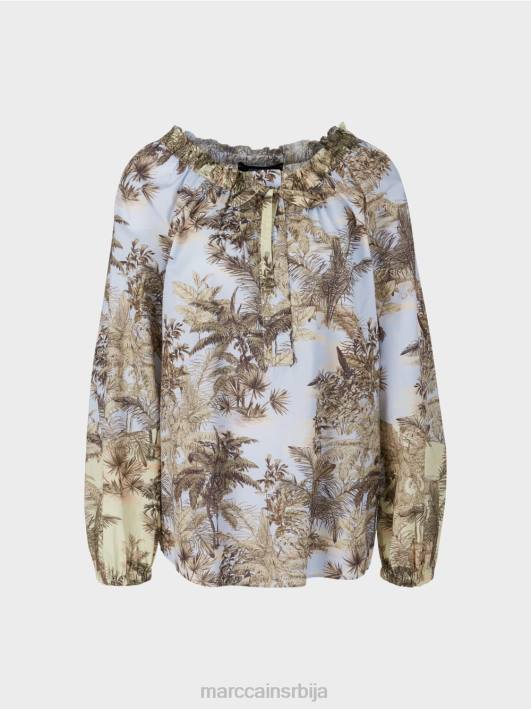 раглан блуза са мотивом палме Marc Cain D688963 светло пудер плаве боје одећу
