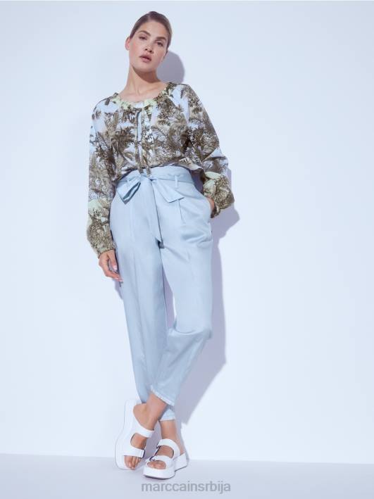 раглан блуза са мотивом палме Marc Cain D688963 светло пудер плаве боје одећу
