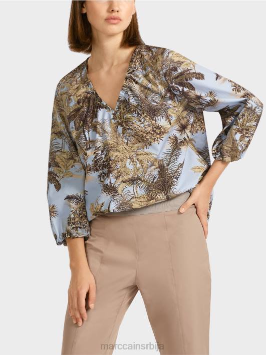врх у стилу блузе са мотивом палме Marc Cain D688965 светло пудер плаве боје одећу