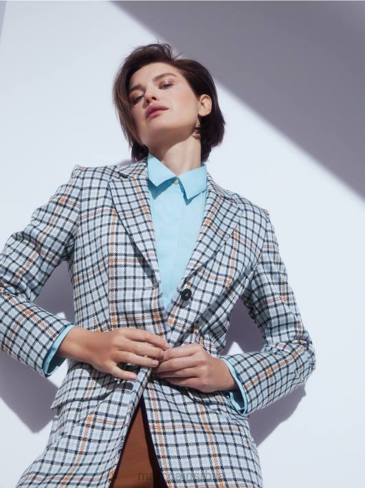 дугачак блејзер у карираном узорку Marc Cain D688208 атмосферско плаво одећу