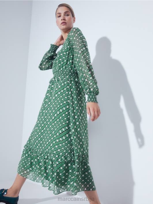 дуга хаљина са геометријским дизајном Marc Cain D688124 маховина зелена одећу