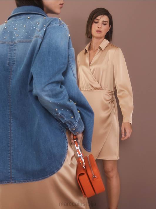 хаљина са ефектом омотача Marc Cain D68820 светла карамела одећу