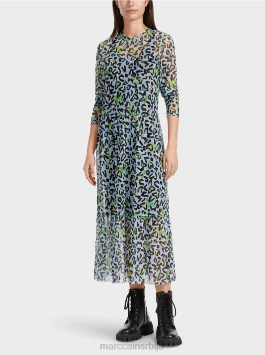 дуга хаљина са вишеслојном сукњом Marc Cain D68826 меки прах плаве боје одећу