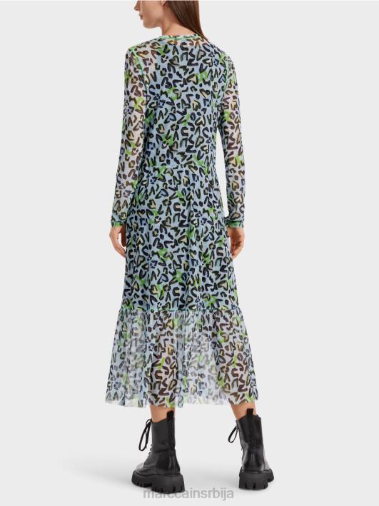 дуга хаљина са вишеслојном сукњом Marc Cain D68826 меки прах плаве боје одећу