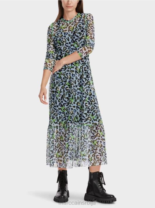 дуга хаљина са вишеслојном сукњом Marc Cain D68826 меки прах плаве боје одећу