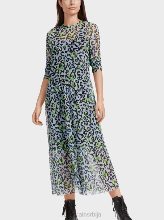 дуга хаљина са вишеслојном сукњом Marc Cain D68826 меки прах плаве боје одећу