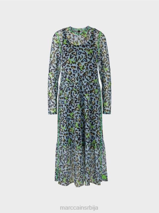 дуга хаљина са вишеслојном сукњом Marc Cain D68826 меки прах плаве боје одећу