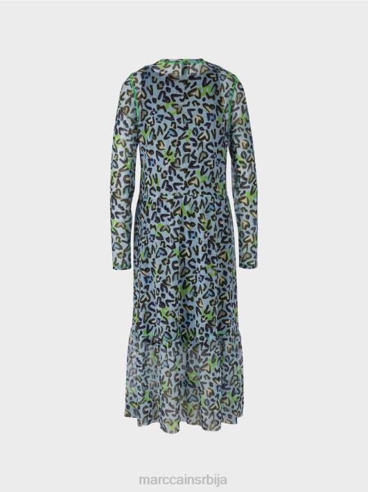 дуга хаљина са вишеслојном сукњом Marc Cain D68826 меки прах плаве боје одећу