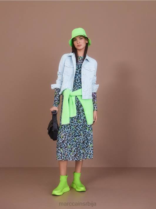 дуга хаљина са вишеслојном сукњом Marc Cain D68826 меки прах плаве боје одећу