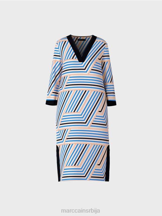 миди хаљина са асиметричним пругама Marc Cain D68852 азурно одећу