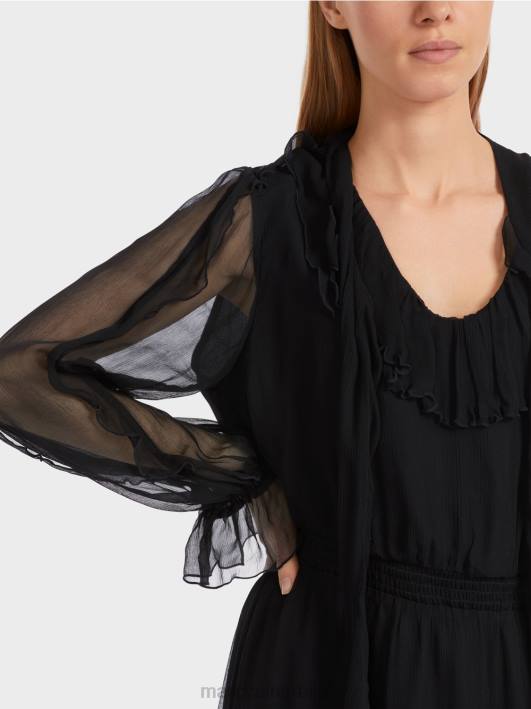 разиграна хаљина од набораног шифона Marc Cain D6886 црн одећу
