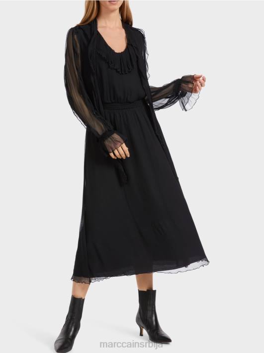 разиграна хаљина од набораног шифона Marc Cain D6886 црн одећу