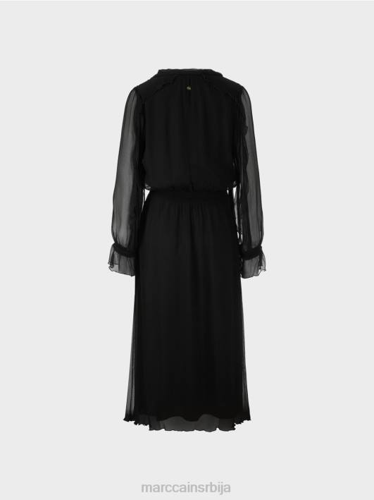 разиграна хаљина од набораног шифона Marc Cain D6886 црн одећу