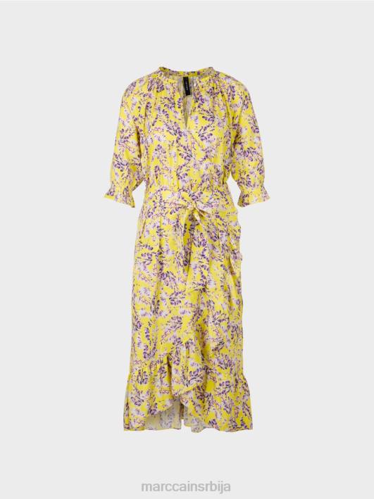 штампана хаљина са ефектом премотавања Marc Cain D68875 лимун зелена одећу