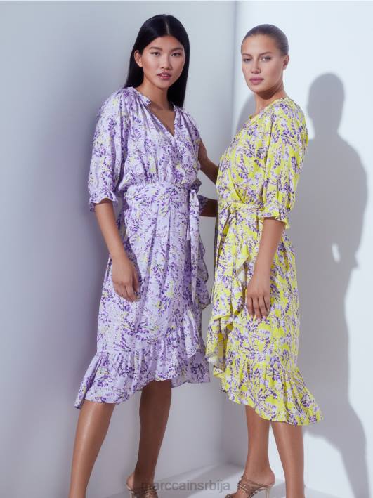 штампана хаљина са ефектом премотавања Marc Cain D68875 лимун зелена одећу