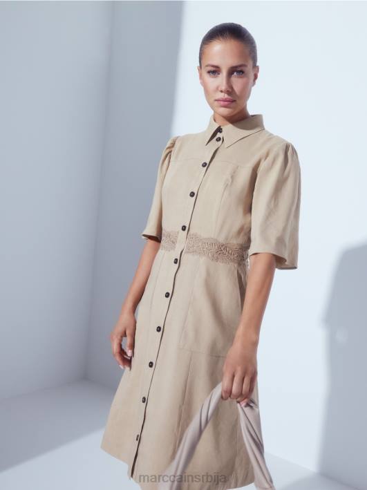 уклопљена ланена хаљина Marc Cain D68884 дубок песак одећу