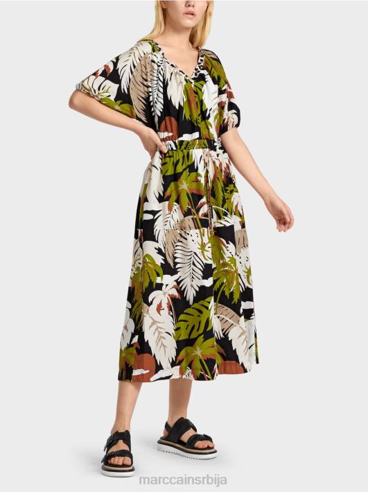 памучна хаљина са мотивом листа Marc Cain D68885 дубоко маслинасто зелено одећу