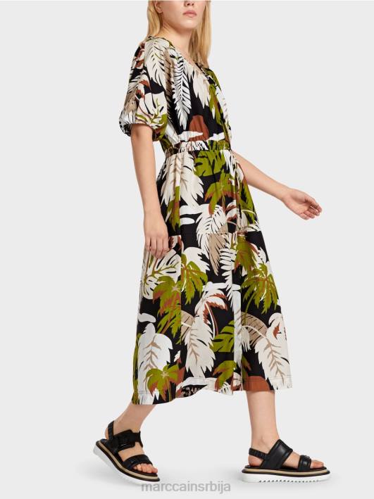 памучна хаљина са мотивом листа Marc Cain D68885 дубоко маслинасто зелено одећу