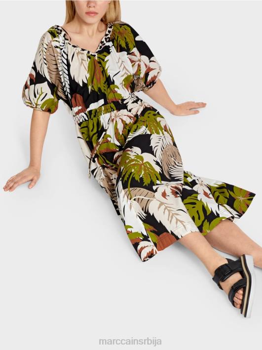 памучна хаљина са мотивом листа Marc Cain D68885 дубоко маслинасто зелено одећу