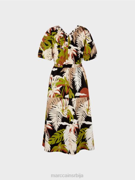 памучна хаљина са мотивом листа Marc Cain D68885 дубоко маслинасто зелено одећу