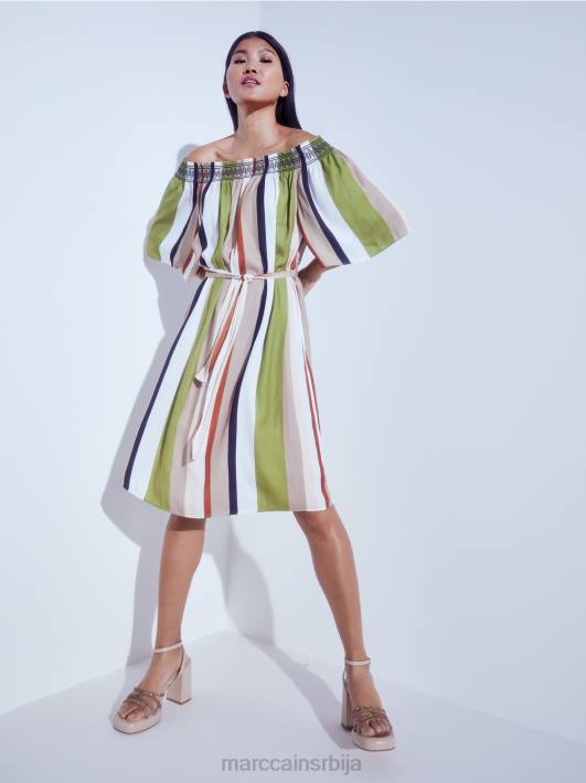 раглан хаљина са вертикалним пругама Marc Cain D68887 дубоко маслинасто зелено одећу