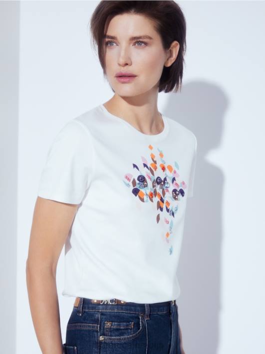 мајица са перлама и дизајном из 60-их Marc Cain D6881454 атмосферско плаво одећу