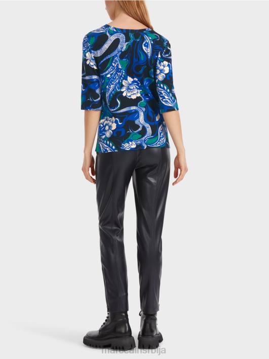 памучна ребраста кошуља са дизајном тетоважа Marc Cain D6881236 поноћно плава одећу