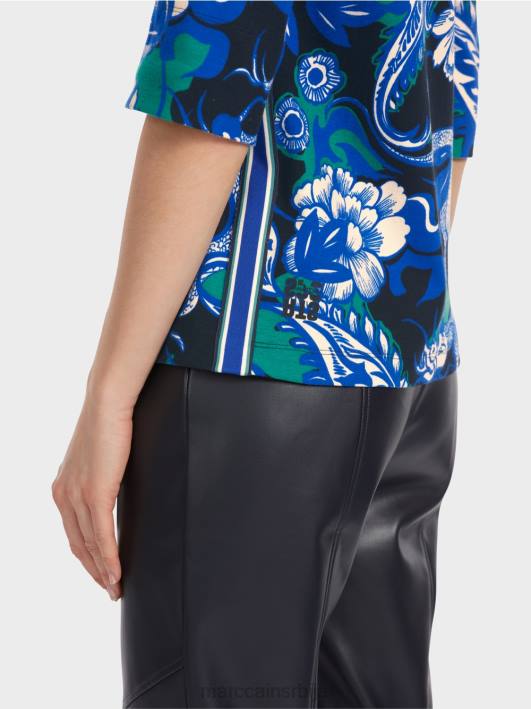 памучна ребраста кошуља са дизајном тетоважа Marc Cain D6881236 поноћно плава одећу