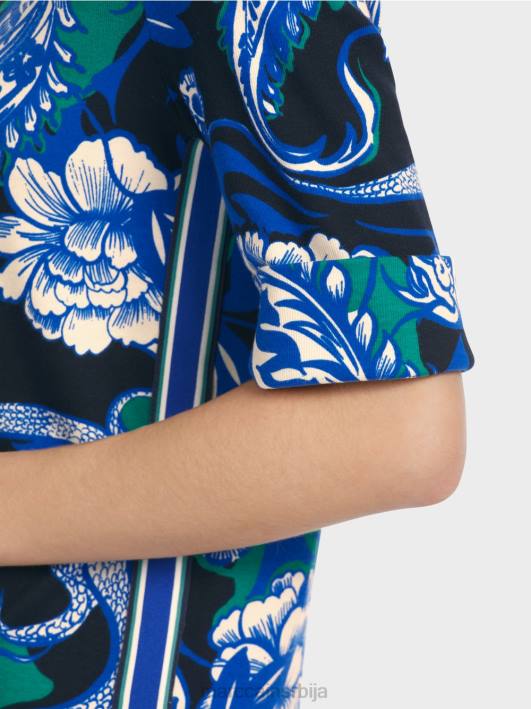 памучна ребраста кошуља са дизајном тетоважа Marc Cain D6881236 поноћно плава одећу