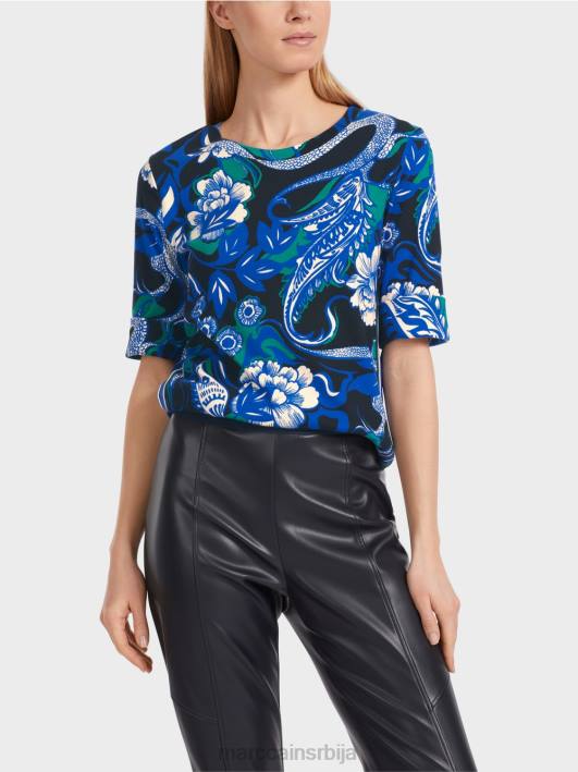 памучна ребраста кошуља са дизајном тетоважа Marc Cain D6881236 поноћно плава одећу