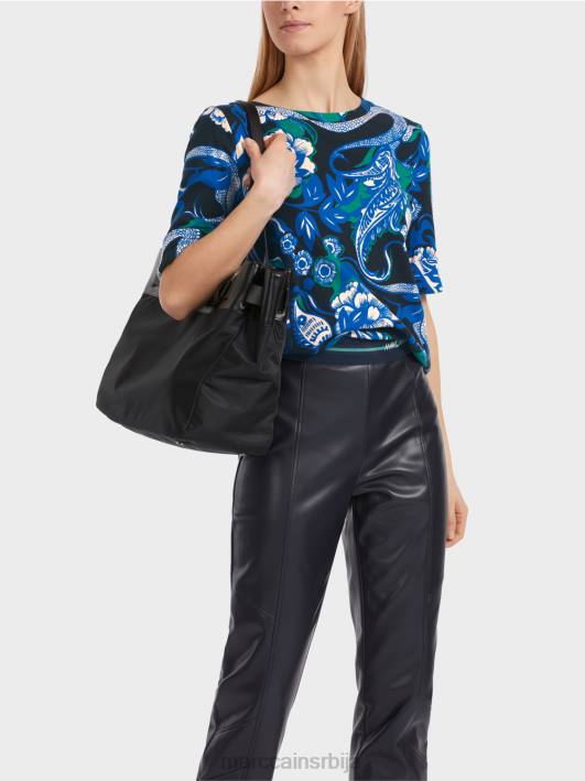 памучна ребраста кошуља са дизајном тетоважа Marc Cain D6881236 поноћно плава одећу